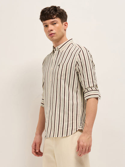 Multicolor Vertical Stripe Slim Fit Cotton Casual Shirt