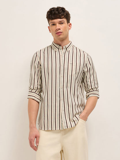 Multicolor Vertical Stripe Slim Fit Cotton Casual Shirt