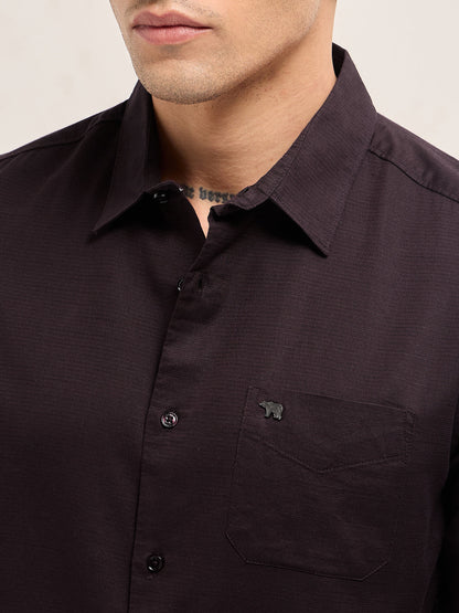 Maroon Solid Cotton Blend Slim Fit Casual Shirt