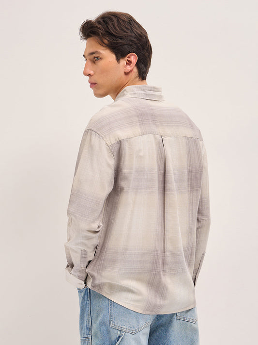 Pink and Cream Checkered Relaxed Fit Casual Shirt