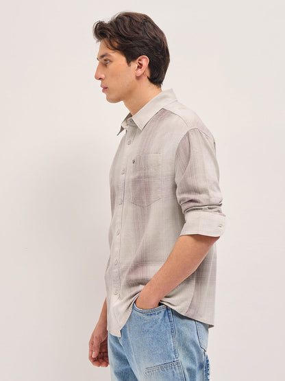 Pink and Cream Checkered Relaxed Fit Casual Shirt