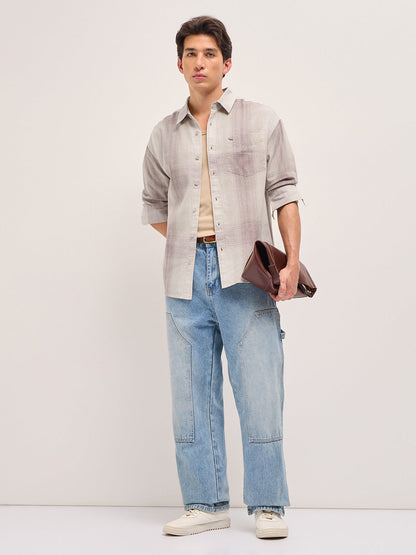 Pink and Cream Checkered Relaxed Fit Casual Shirt