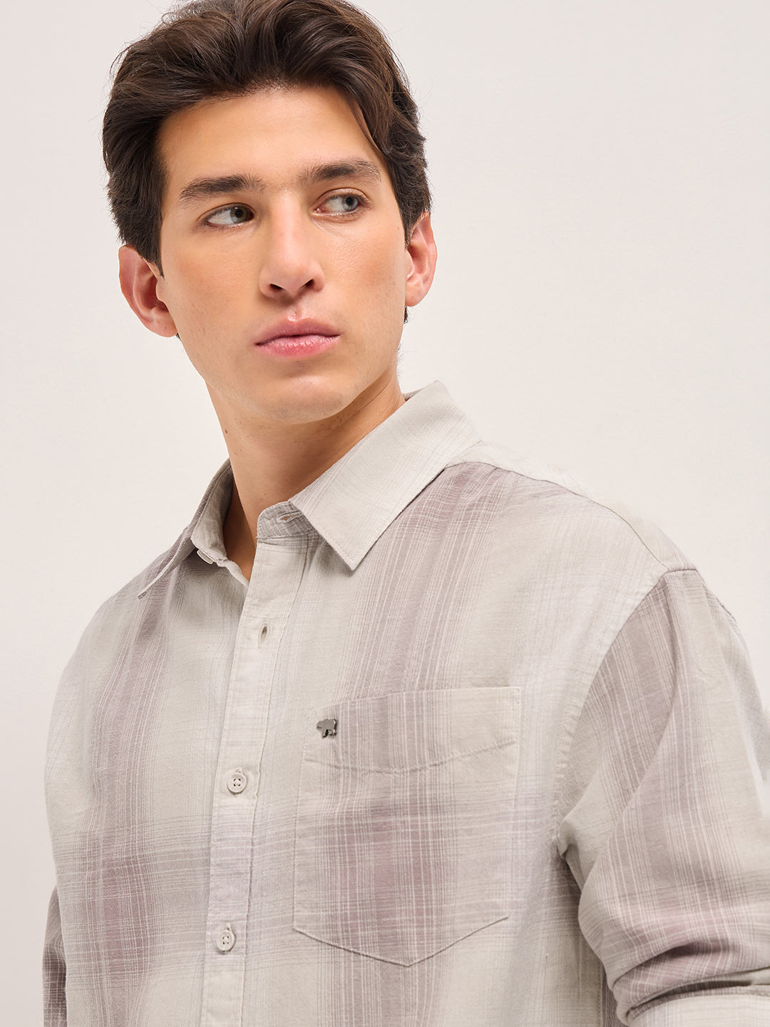 Pink and Cream Checkered Relaxed Fit Casual Shirt