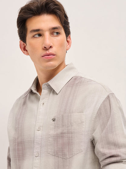 Pink and Cream Checkered Relaxed Fit Casual Shirt