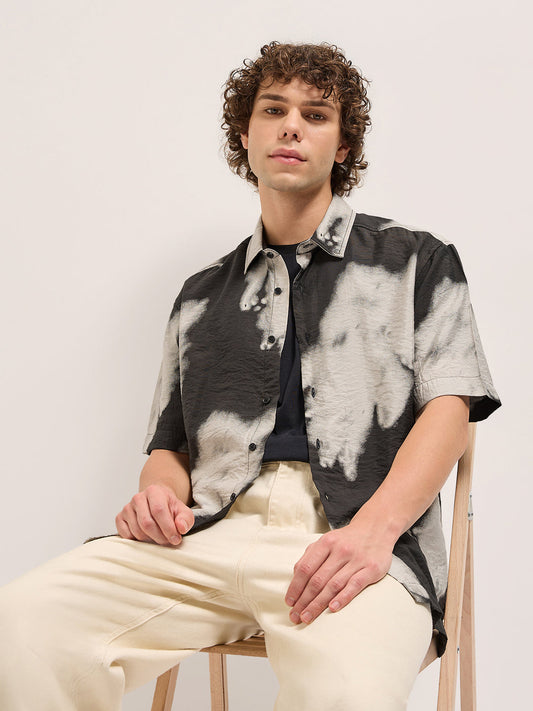 Black and Cream Unique abstract tie-dye effect Relax Fit Casual Shirt