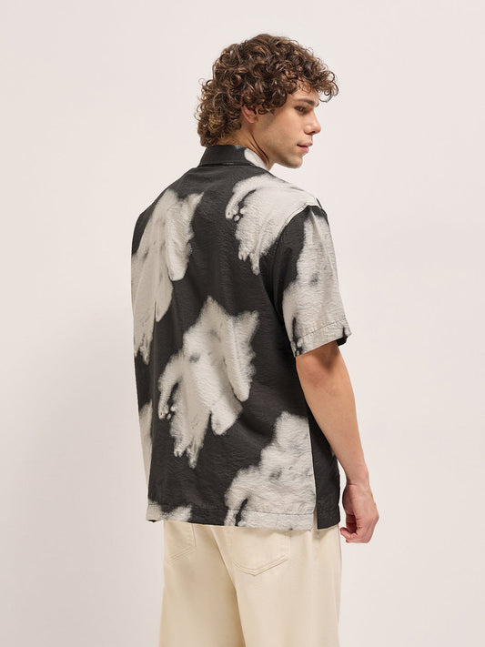 Black and Cream Unique abstract tie-dye effect Relax Fit Casual Shirt