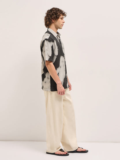 Black and Cream Unique abstract tie-dye effect Relax Fit Casual Shirt