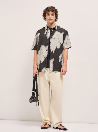 Black and Cream Unique abstract tie-dye effect Relax Fit Casual Shirt