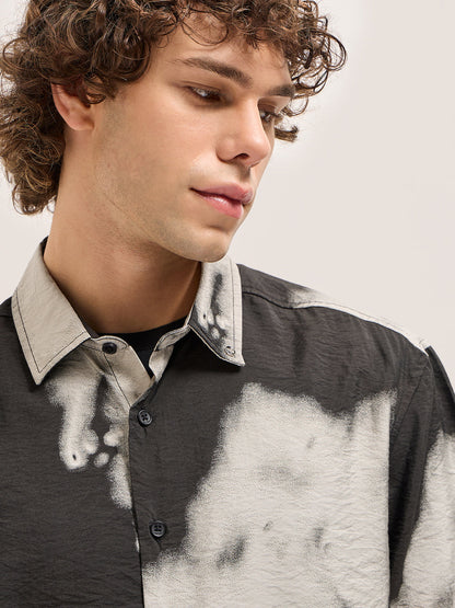 Black and Cream Unique abstract tie-dye effect Relax Fit Casual Shirt