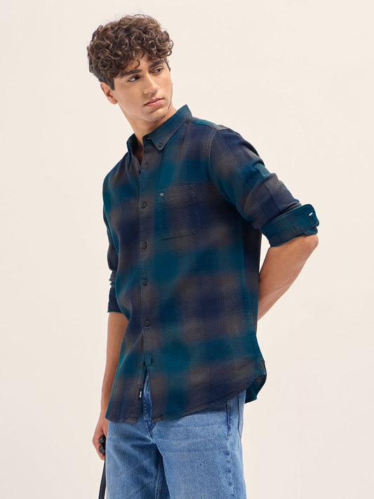 Multicolor Gradient Checks Slim Fit Casual Shirt