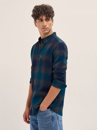 Multicolor Gradient Checks Slim Fit Casual Shirt