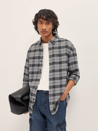 Grey Flannel Woven Checks Relaxed Fit Casual Shirt