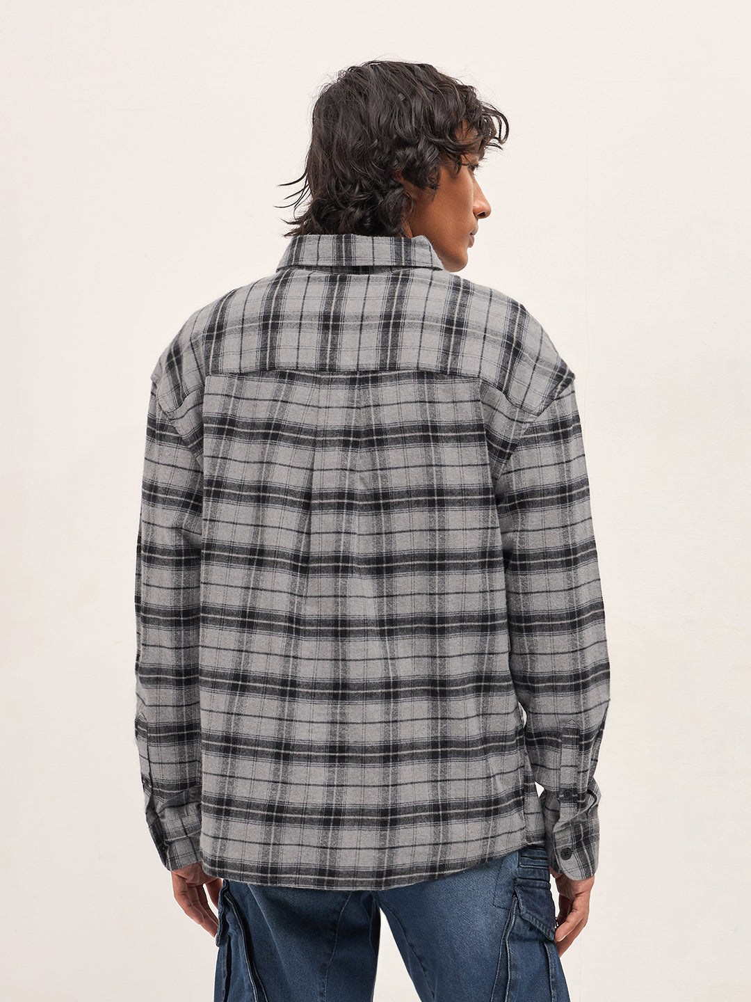 Grey Flannel Woven Checks Relaxed Fit Casual Shirt