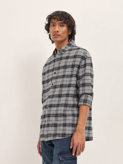 Grey Flannel Woven Checks Relaxed Fit Casual Shirt