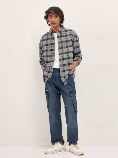 Grey Flannel Woven Checks Relaxed Fit Casual Shirt