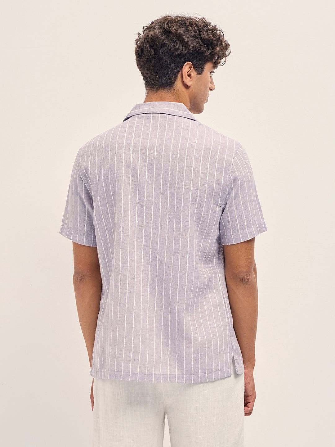 Vertical Textured Stripe Relaxed Fit Half Sleeve Shirt