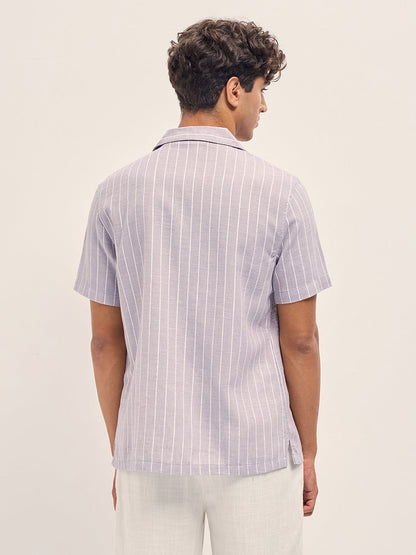 Vertical Textured Stripe Relaxed Fit Half Sleeve Shirt