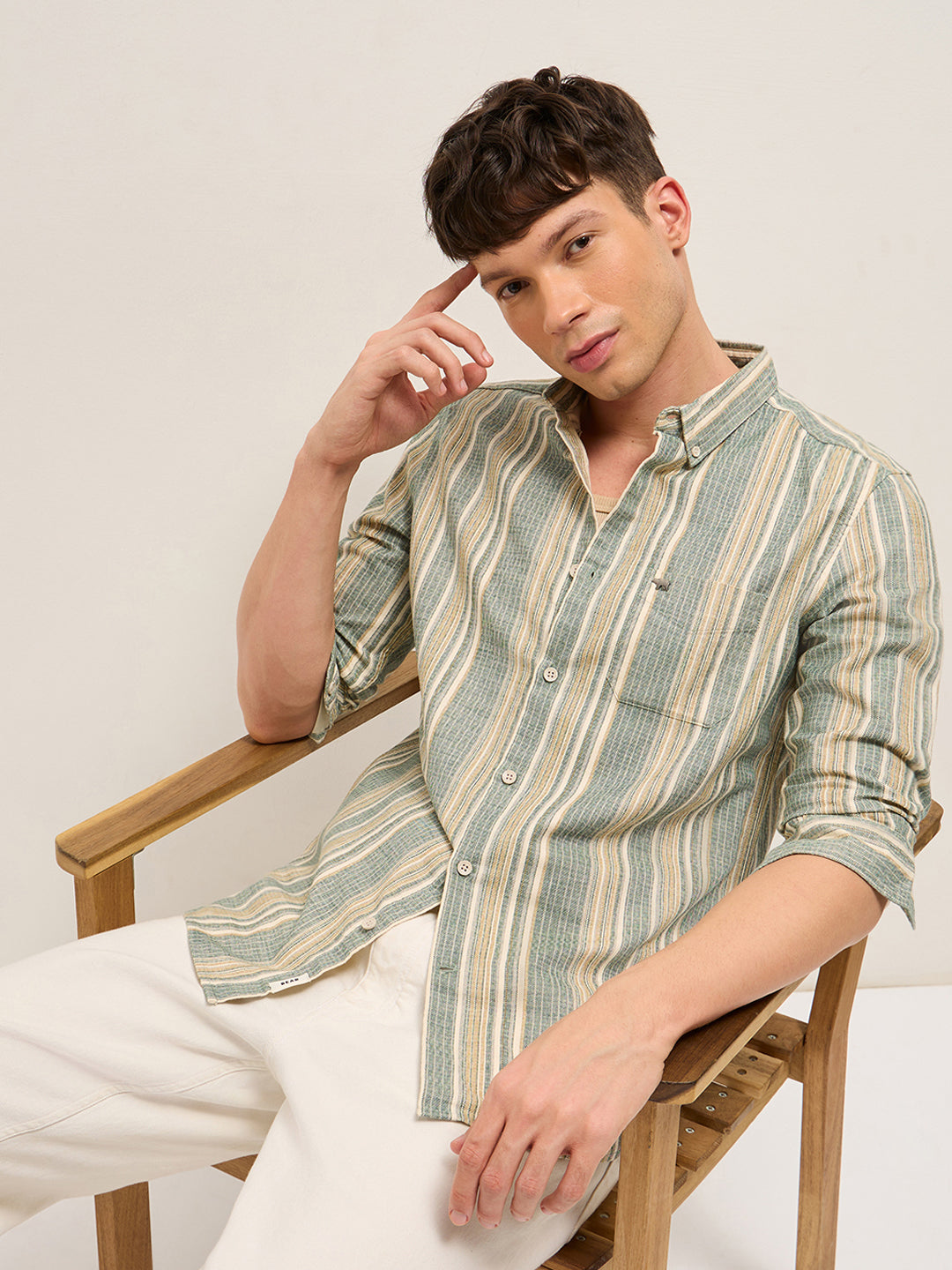 Multicolor Slim Fit Woven Vertical Striped Cotton Casual Shirt