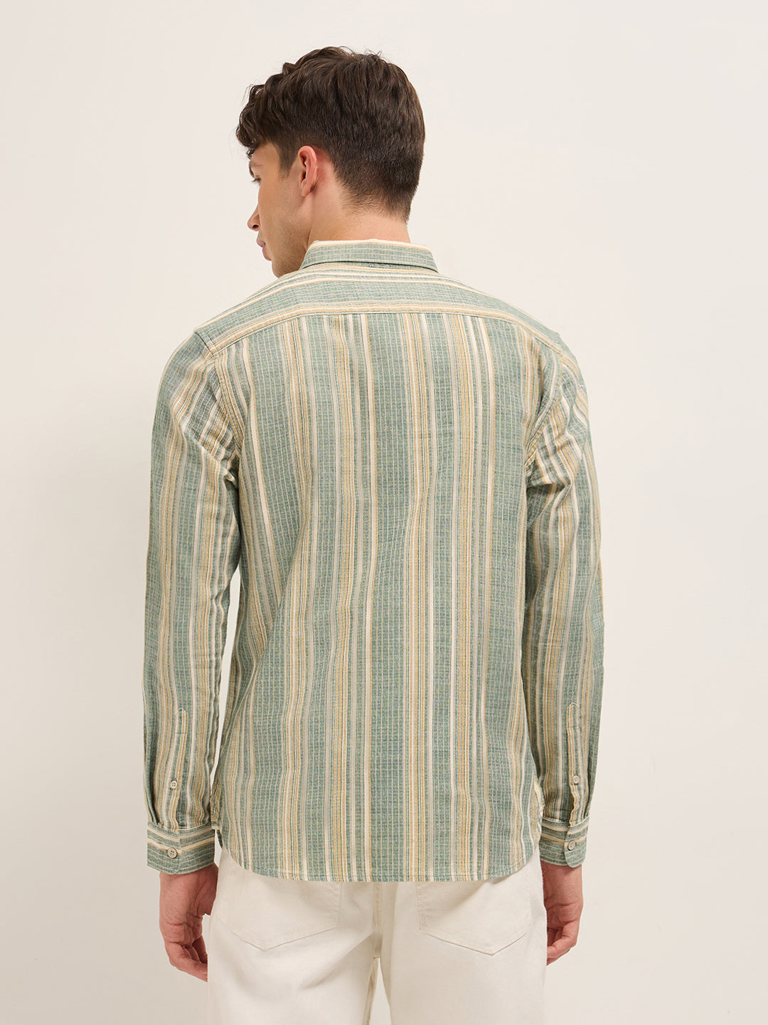 Multicolor Slim Fit Woven Vertical Striped Cotton Casual Shirt