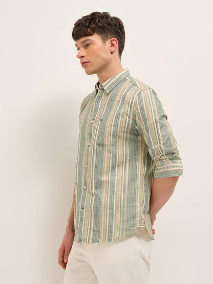Multicolor Slim Fit Woven Vertical Striped Cotton Casual Shirt