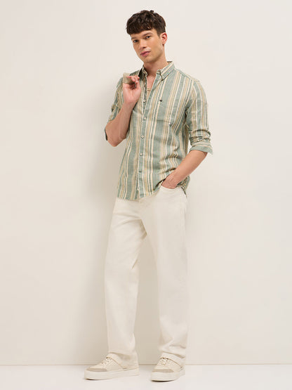 Multicolor Slim Fit Woven Vertical Striped Cotton Casual Shirt