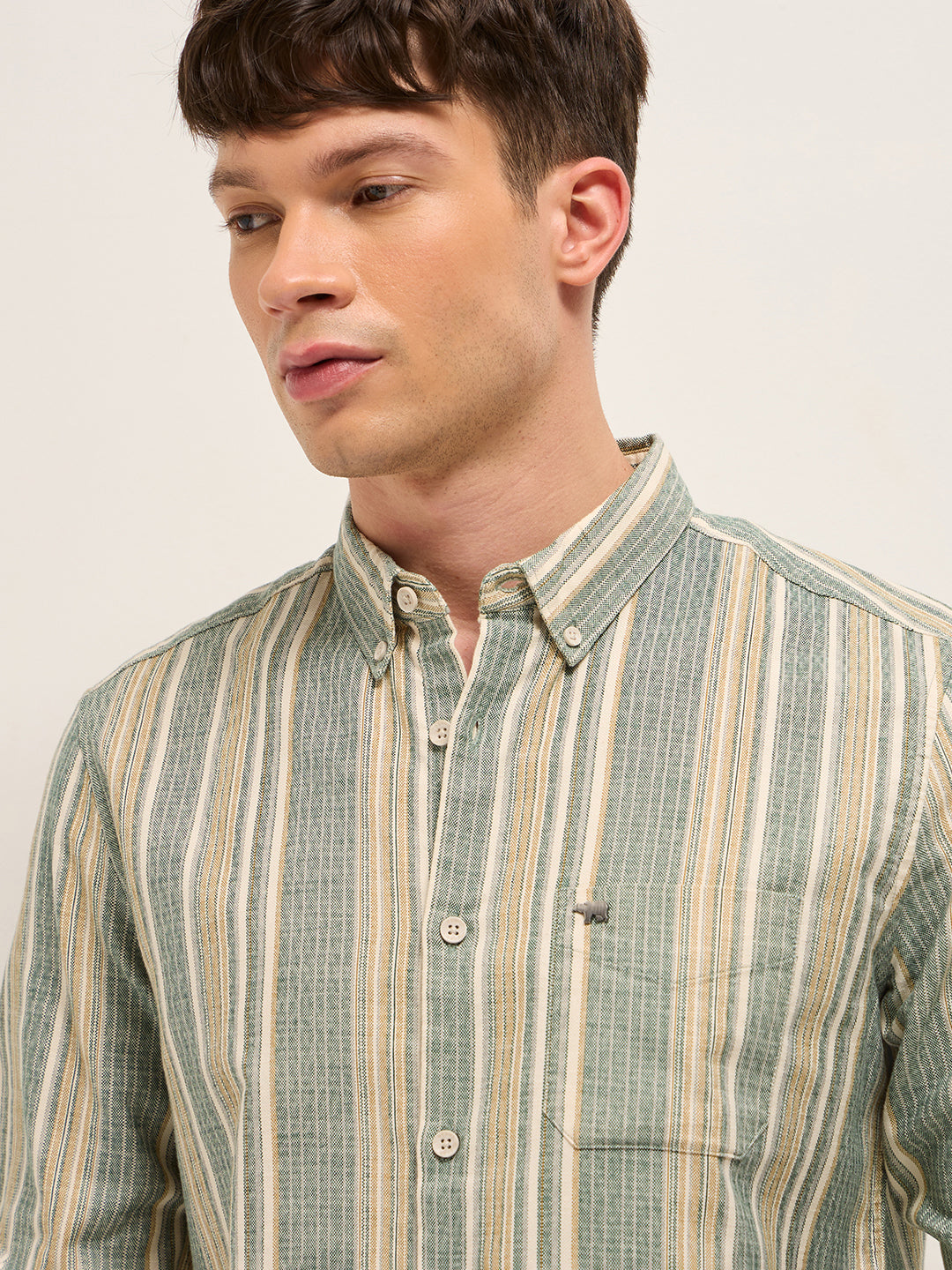 Multicolor Slim Fit Woven Vertical Striped Cotton Casual Shirt