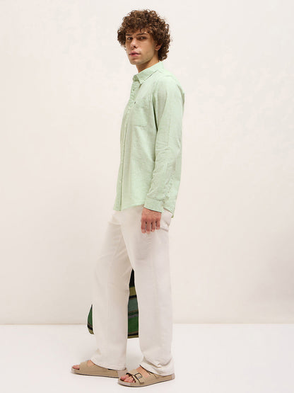 Light Green Slim Fit Solid Casual Shirt