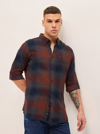 Multicolor Gradient Checks Slim Fit Casual Shirt