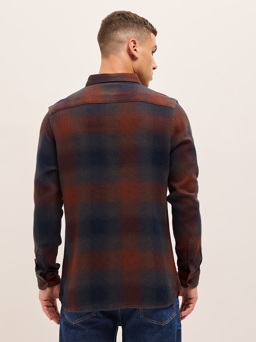 Multicolor Gradient Checks Slim Fit Casual Shirt