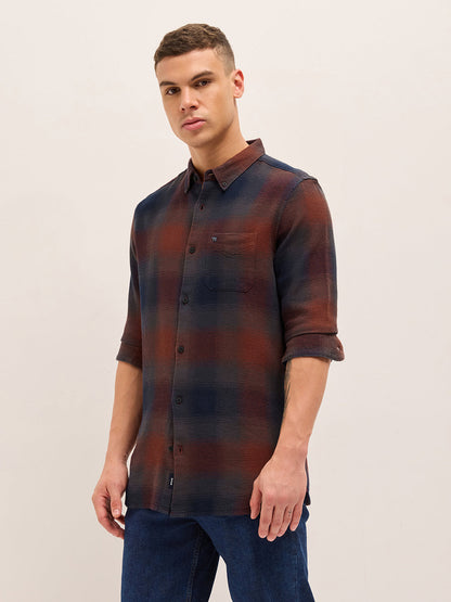 Multicolor Gradient Checks Slim Fit Casual Shirt