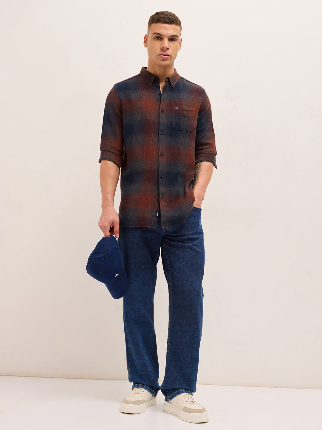 Multicolor Gradient Checks Slim Fit Casual Shirt