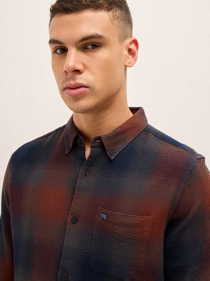 Multicolor Gradient Checks Slim Fit Casual Shirt