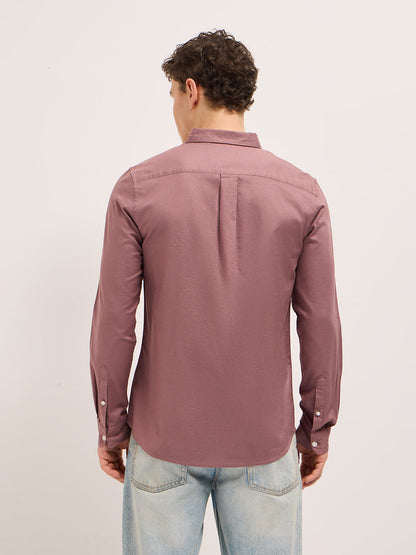Pink Cotton Solid Slim Fit Casual Shirt