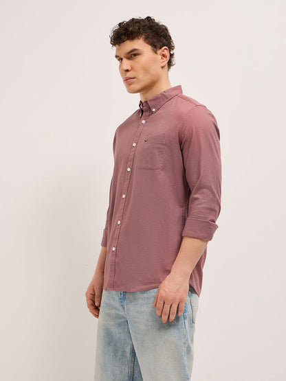 Pink Cotton Solid Slim Fit Casual Shirt
