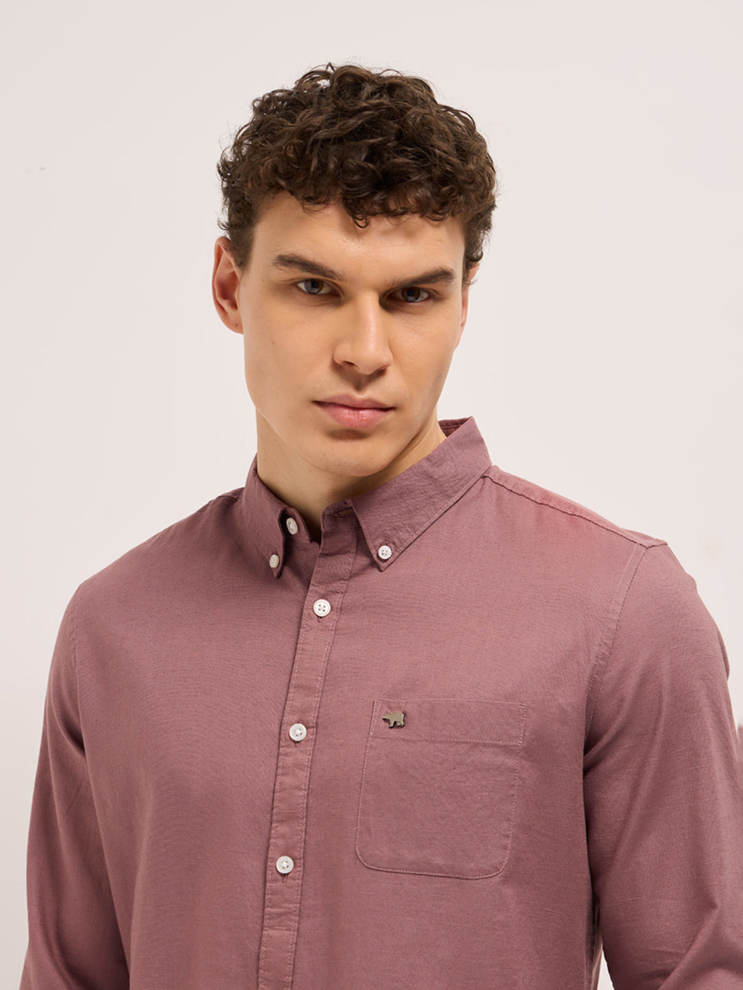 Pink Cotton Solid Slim Fit Casual Shirt