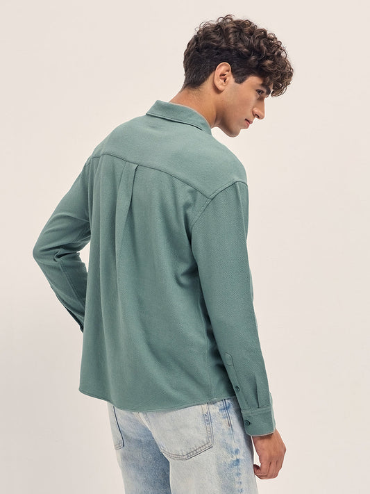Green Woven Textured Relaxed Fit Casual Shirt