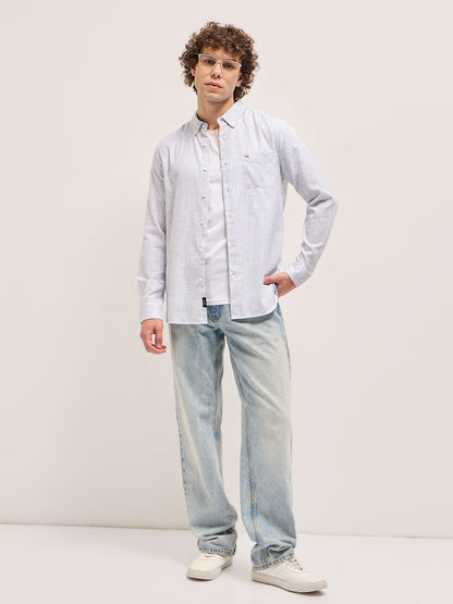 White Vertical Pin Stripes Slim Fit Casual Shirt