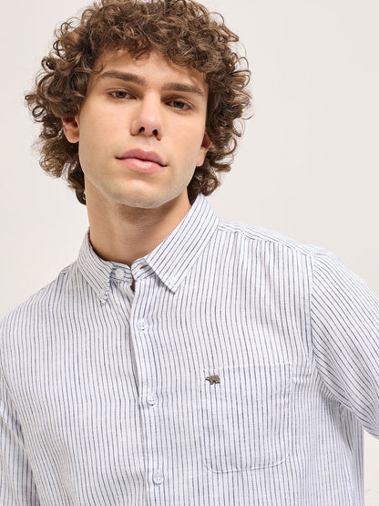 White Vertical Pin Stripes Slim Fit Casual Shirt