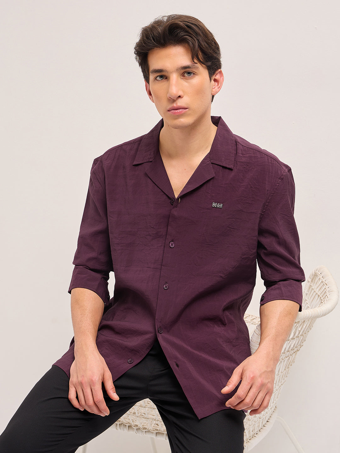 Maroon Lenzing Modal Solid Oversize Fit Casual Shirt