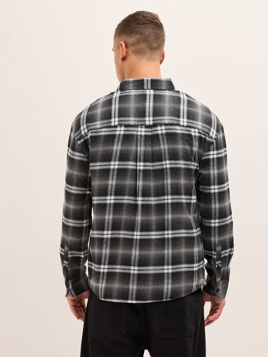Black Flannel Woven Checks Relaxed Fit Casual Shirt