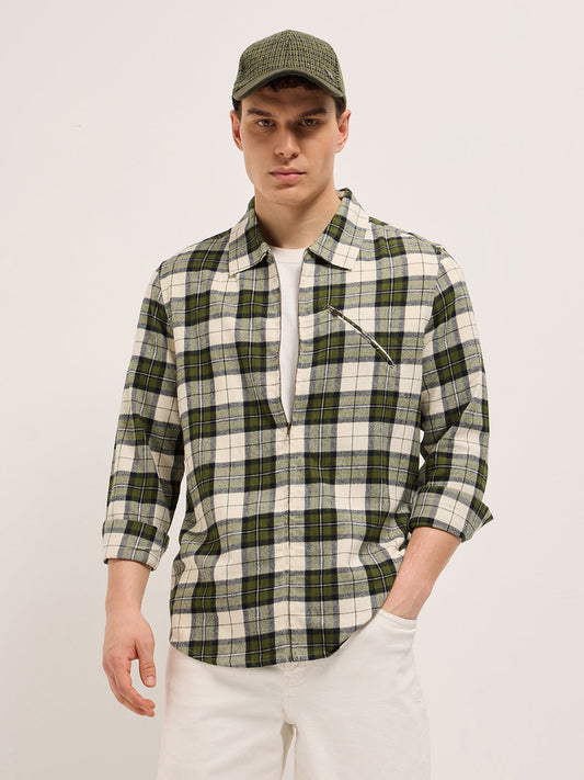 Multi-Color Tartan Checked Flannel Shacket with Zipper Closure