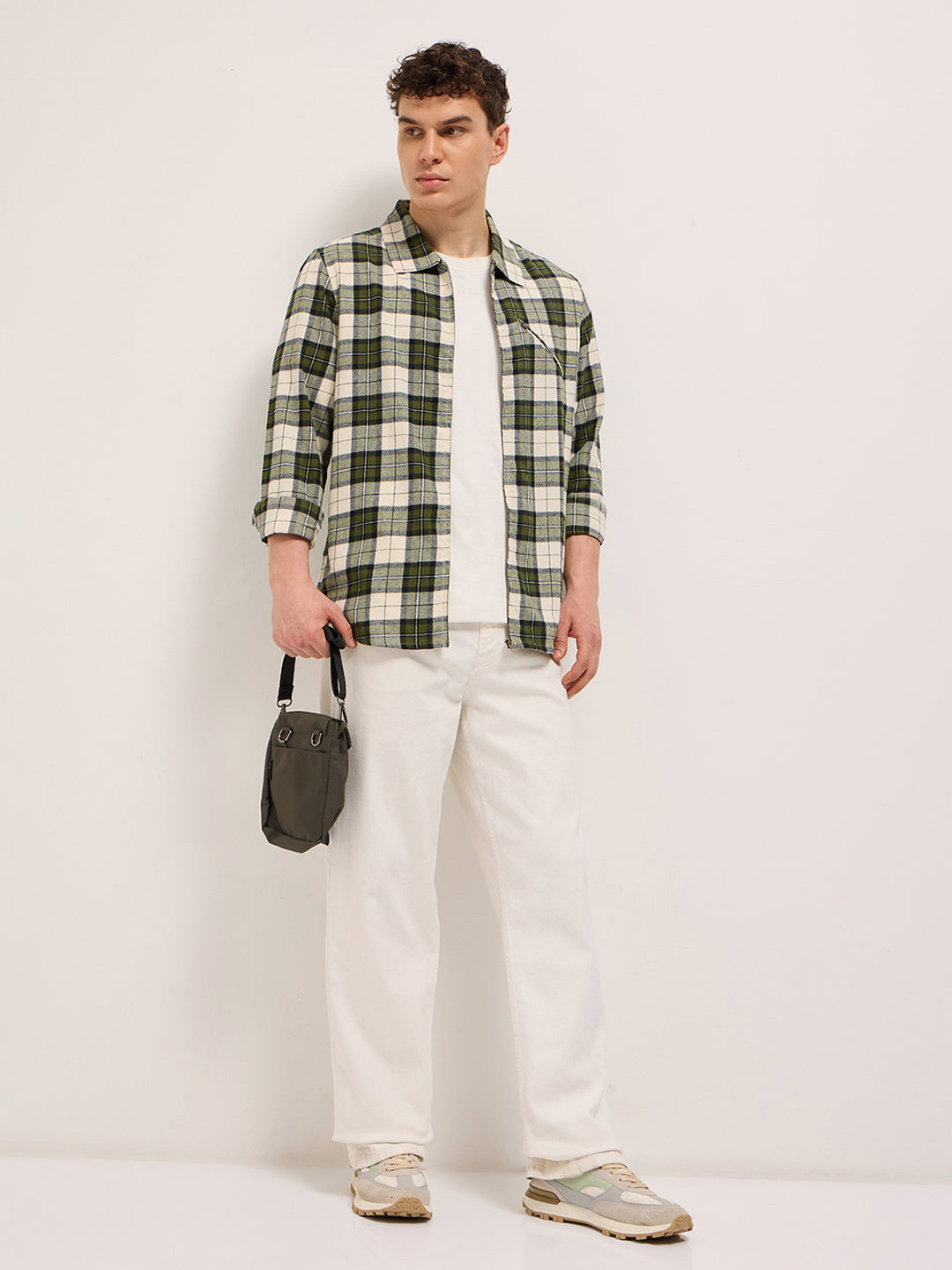 Multi-Color Tartan Checked Flannel Shacket with Zipper Closure