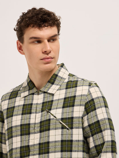 Multi-Color Tartan Checked Flannel Shacket with Zipper Closure