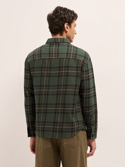 Olive Woven Tartan Checked Flannel Regular Fit Casual Shirt