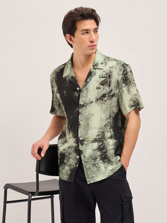 Green Viscose Abstract print Relaxed Fit Cuban Collar Shirt