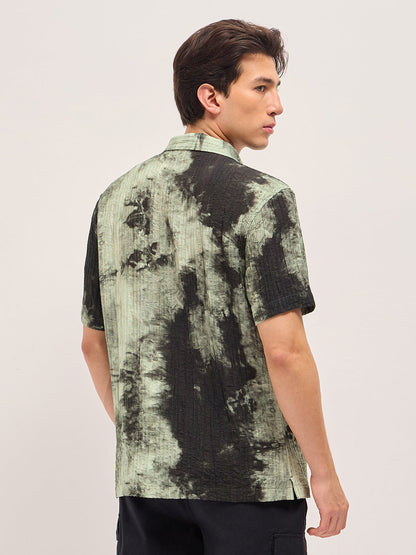 Green Viscose Abstract print Relaxed Fit Cuban Collar Shirt