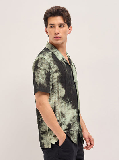 Green Viscose Abstract print Relaxed Fit Cuban Collar Shirt