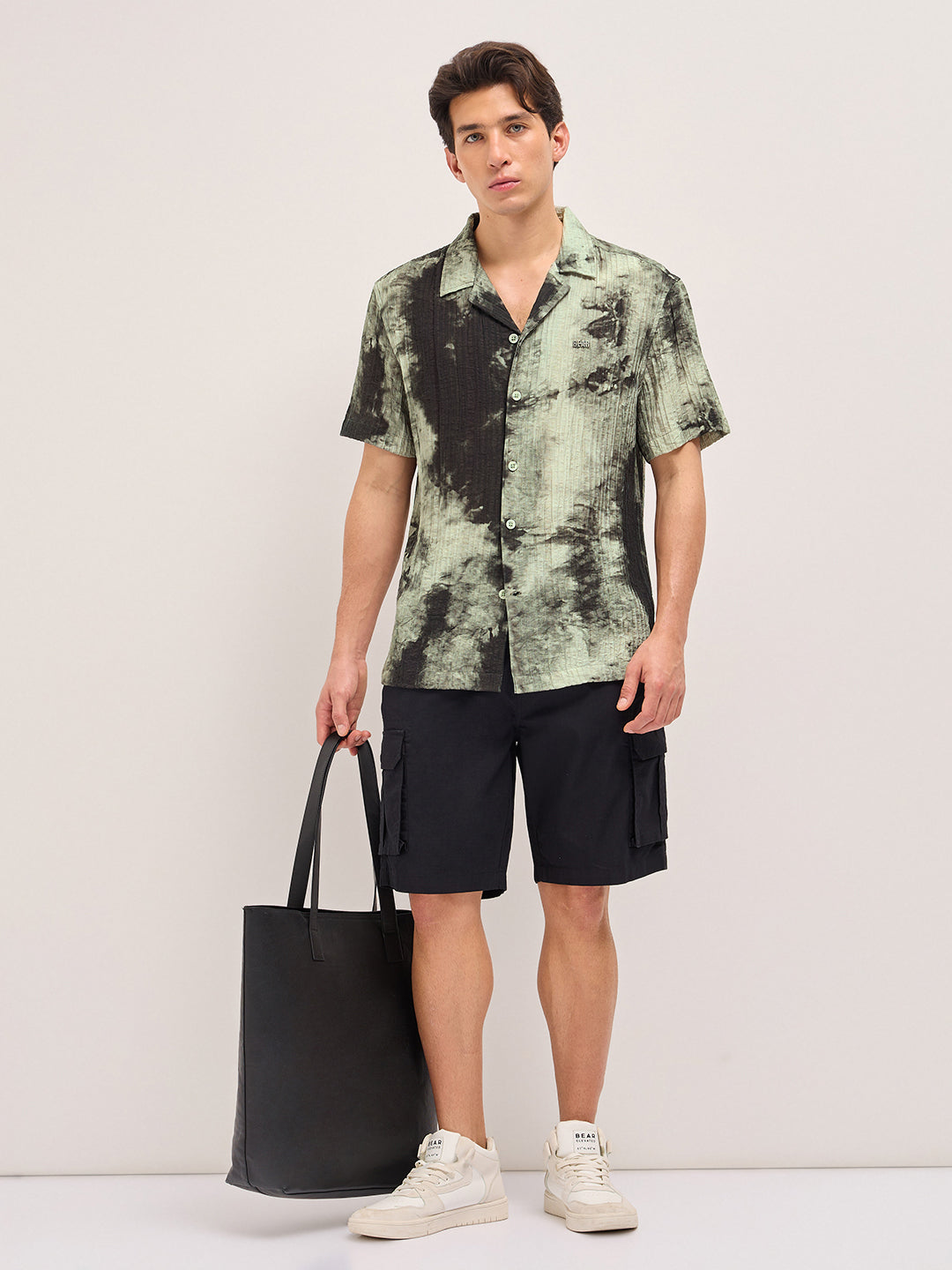 Green Viscose Abstract print Relaxed Fit Cuban Collar Shirt