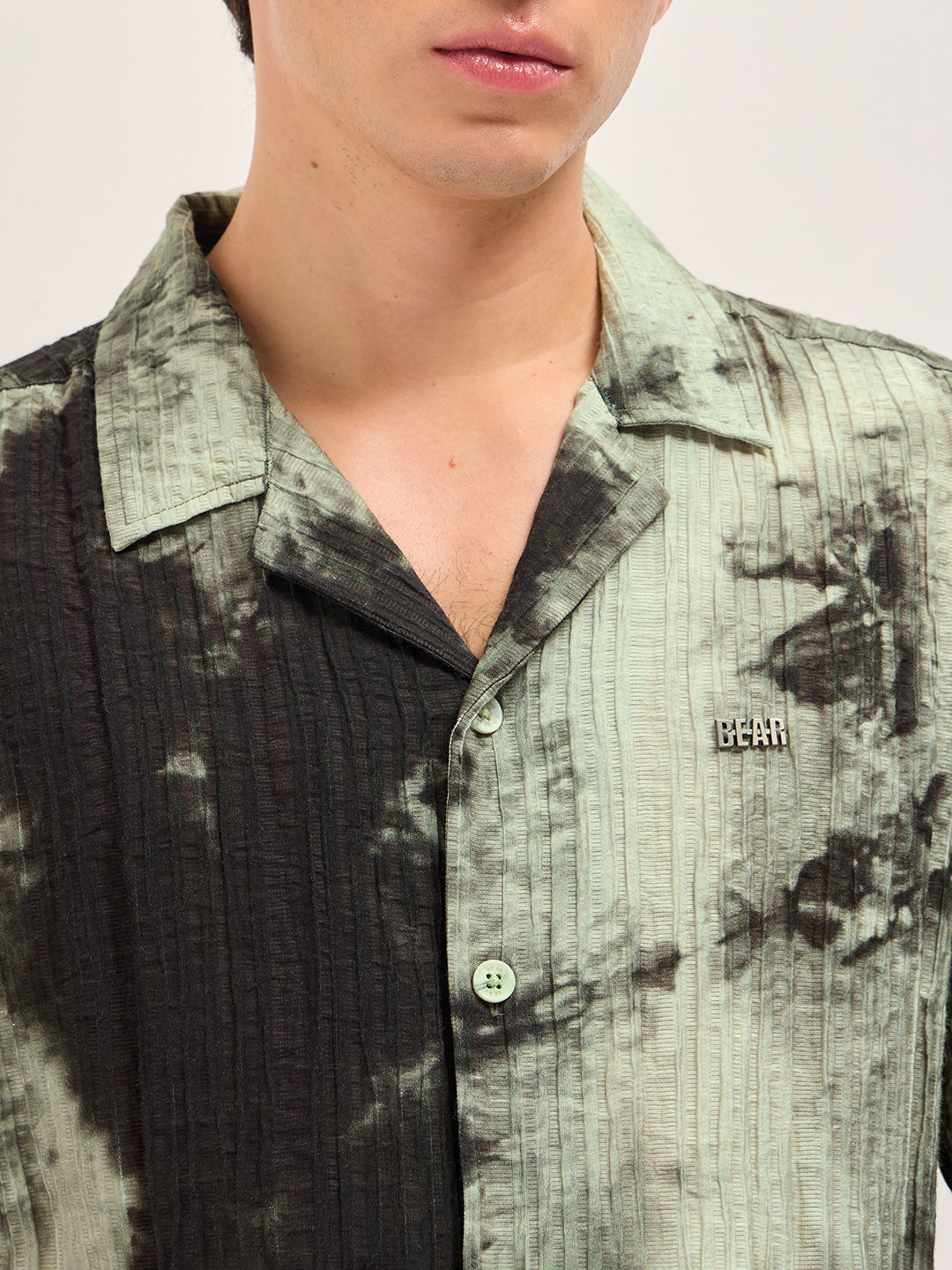 Green Viscose Abstract print Relaxed Fit Cuban Collar Shirt