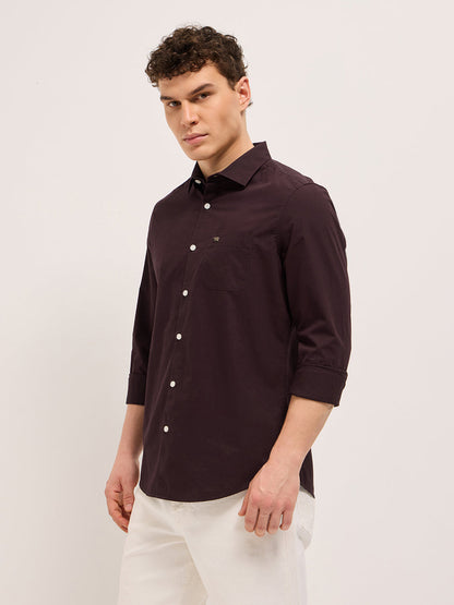 Maroon Cotton Solid Slim Fit Casual Shirt